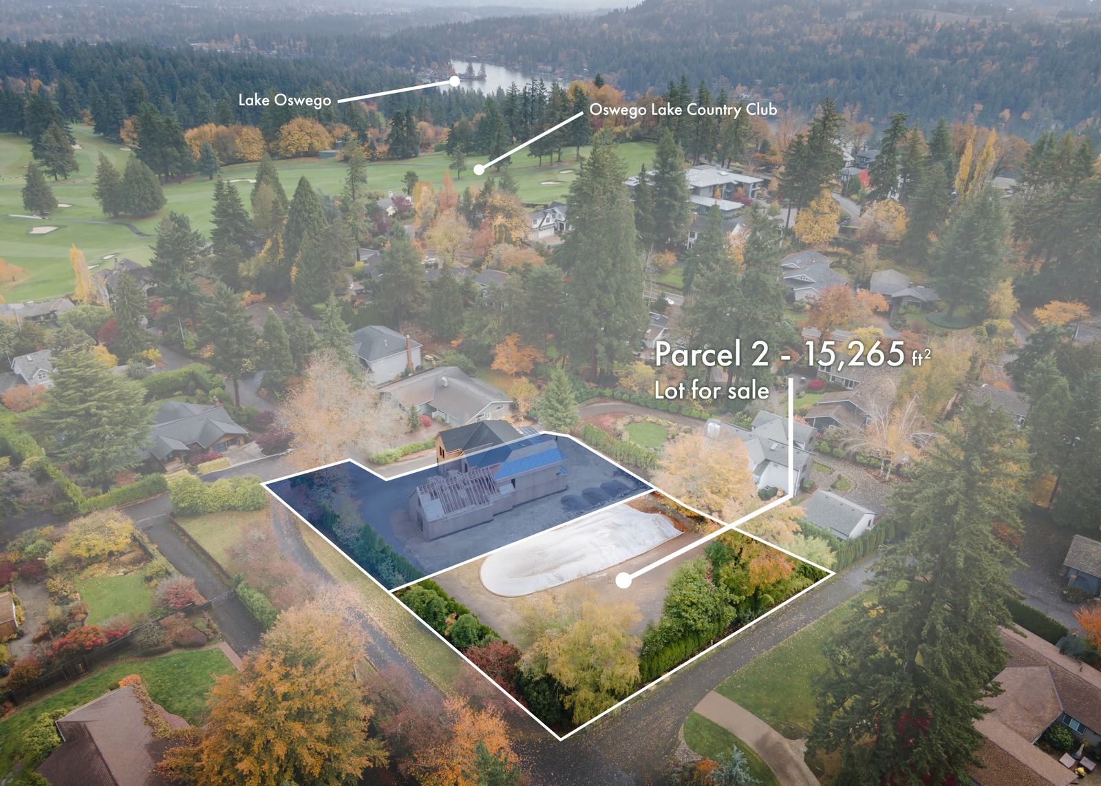 1890 Egan Way lot, Lake Oswego, aerial with parcel boundary