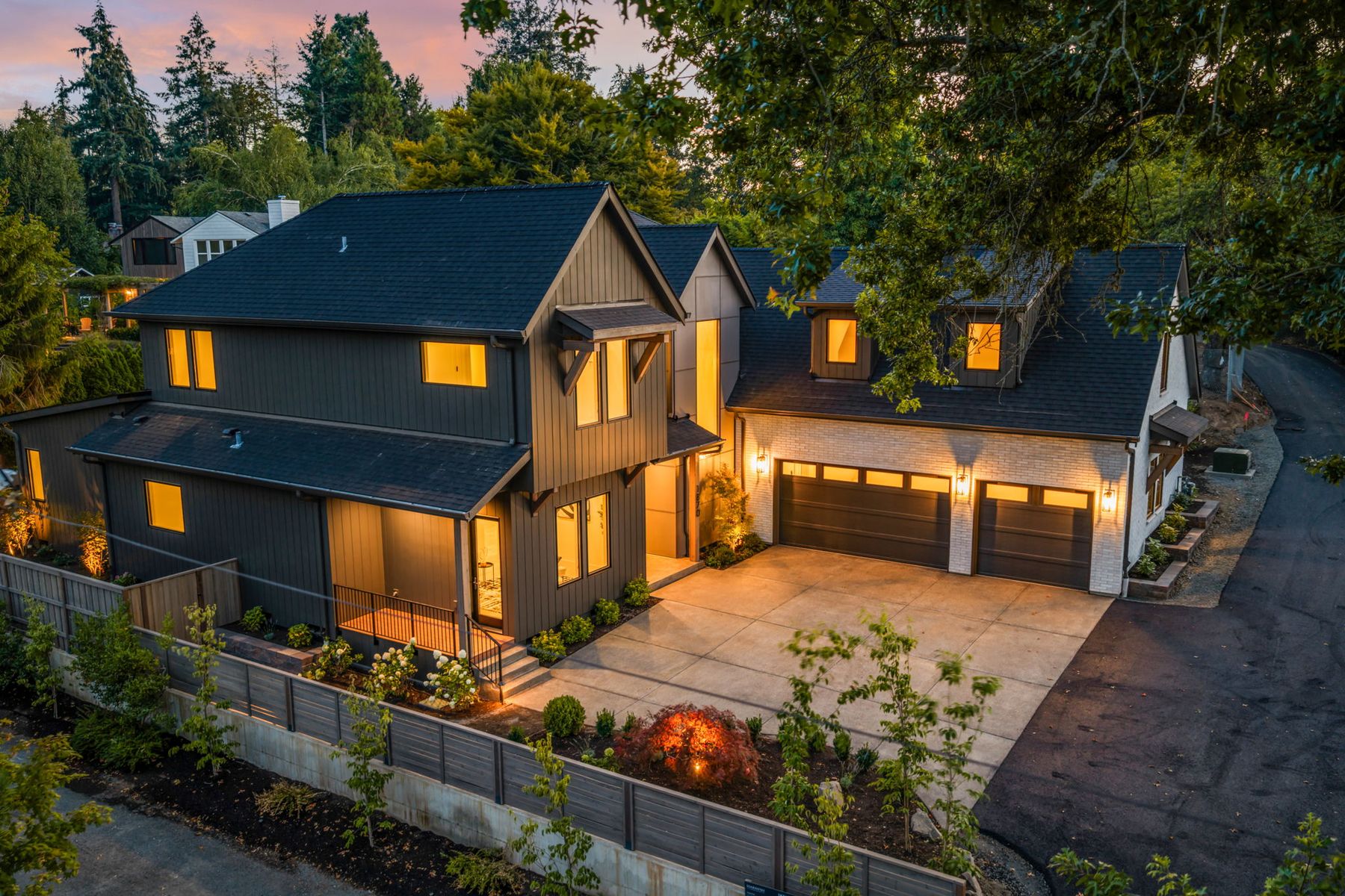 Aerial of the home at twilight