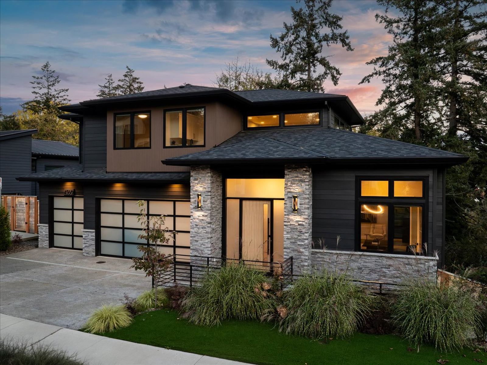 Front exterior at twilight